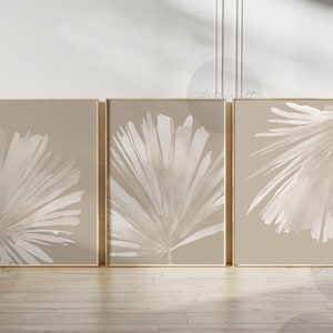 Boho Palm Leaves Prints, Minimalist Botanical Neutral Print Set of 3, Gallery Wall Art, Beige Modern Digital art, Tropical Printable Art