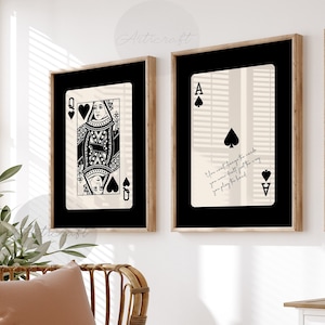 Je kunt de kaarten die je hebt gekregen niet wijzigen, alleen de manier waarop je de hand speelt, aas en vrouw printbare set van 2 muurkunst, schoppen digitale kaarten
