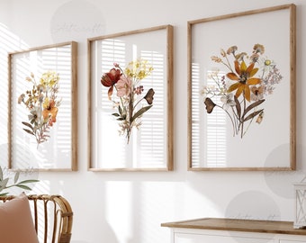 Watercolor Botanical Print Set of 3, Floral Printable Art, Gallery Wall art, Wildflowers Art Floral Farmhouse Art, Modern Home Decor, Fall