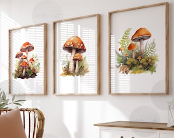 Boho Mushroom Print Set of 3, Magic Mushrooms Print, Boho Gallery Wall art, Cottagecore Printable Art, Digital Download, y2k Home Decor