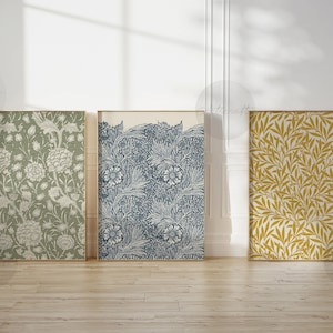 Abstract Botanical Print Set of 3, William Morris Digital Art, Printable Art Nouveau Vintage Posters, Sage Green, Blue Exhibition Wall Art