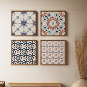 Oriental Tiles Print Set of 4, Moroccan Digital Tile Wall decor, Pastel Printable Wall Art, Boho Ethnic wall art, North African Art Posters