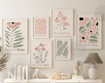 Boho Botanical Print Set of 6, Blush Pink and Sage Green Wall Art, Abstract Flower Market Art, Floral Posters, Digital Printable Posters