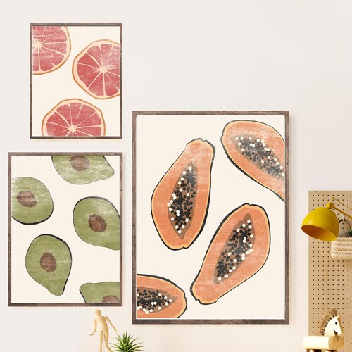 Boho Kitchen Decor Gallery Wall Art Set of 3 Prints Mid Etsy