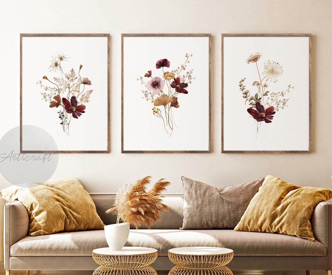 Watercolor Botanical Print Set of 3, Floral Printable Art, Gallery Wall ...