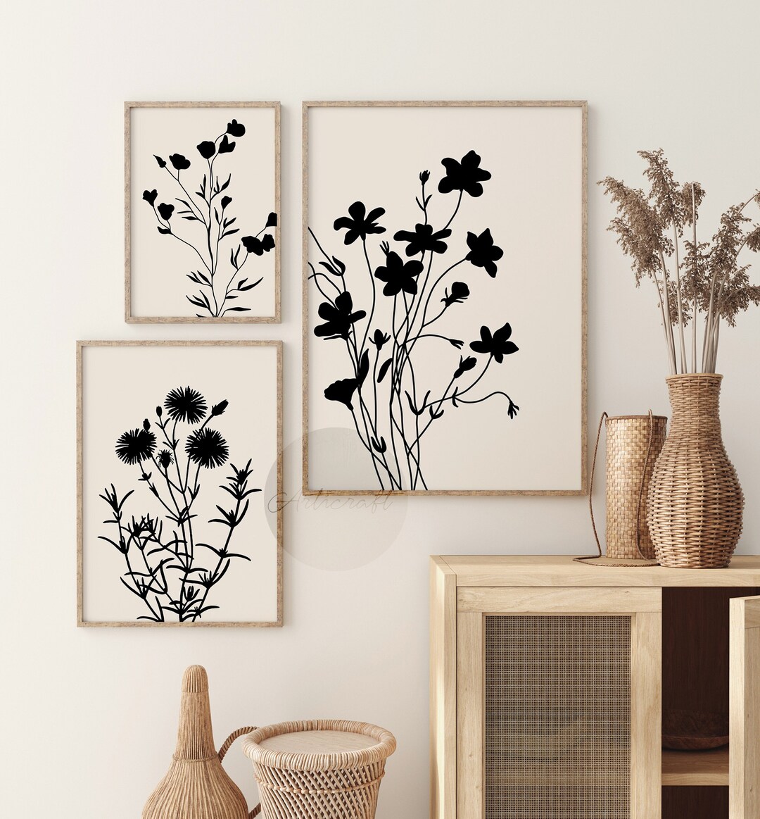 Minimal Botanical Print Set of 3, Wildflowers Gallery Wall Art ...
