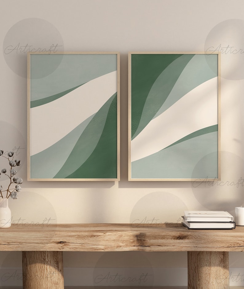 Abstract Green Art Modern 3 Piece Art Gallery Wall Art Set Etsy