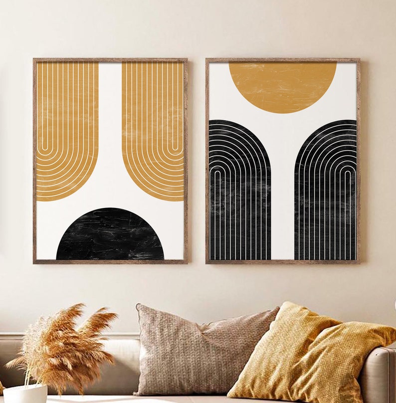 Geometric Mid Century Modern Art Set of 2 Mid Century Print Etsy