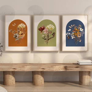 Watercolor Botanical Print Set of 3, Floral Printable Gallery Wall art, Wildflowers, Floral Farmhouse, Modern Boho Home dorm Decor, Fall