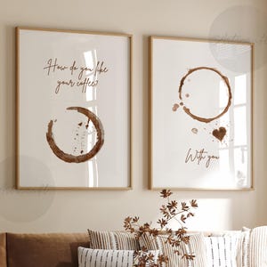 Romantic Coffee Print set of 2, how do you like your coffee, with you, printable Wall Art, Retro Kitchen Decor, bar trendy digital poster