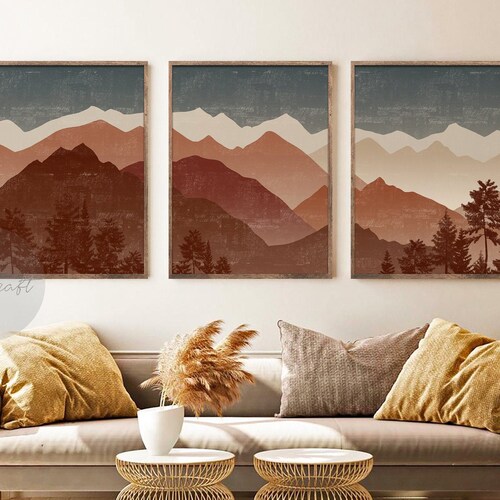 Mid Century Modern Wall Art Print Set of 2 Neutral Abstract Etsy