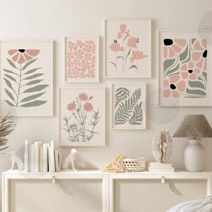 Lot de 6 imprimés botanique bohème, art mural rose poudré et vert sauge, art abstrait du marché aux fleurs, affiches florales, affiches imprimables numériques