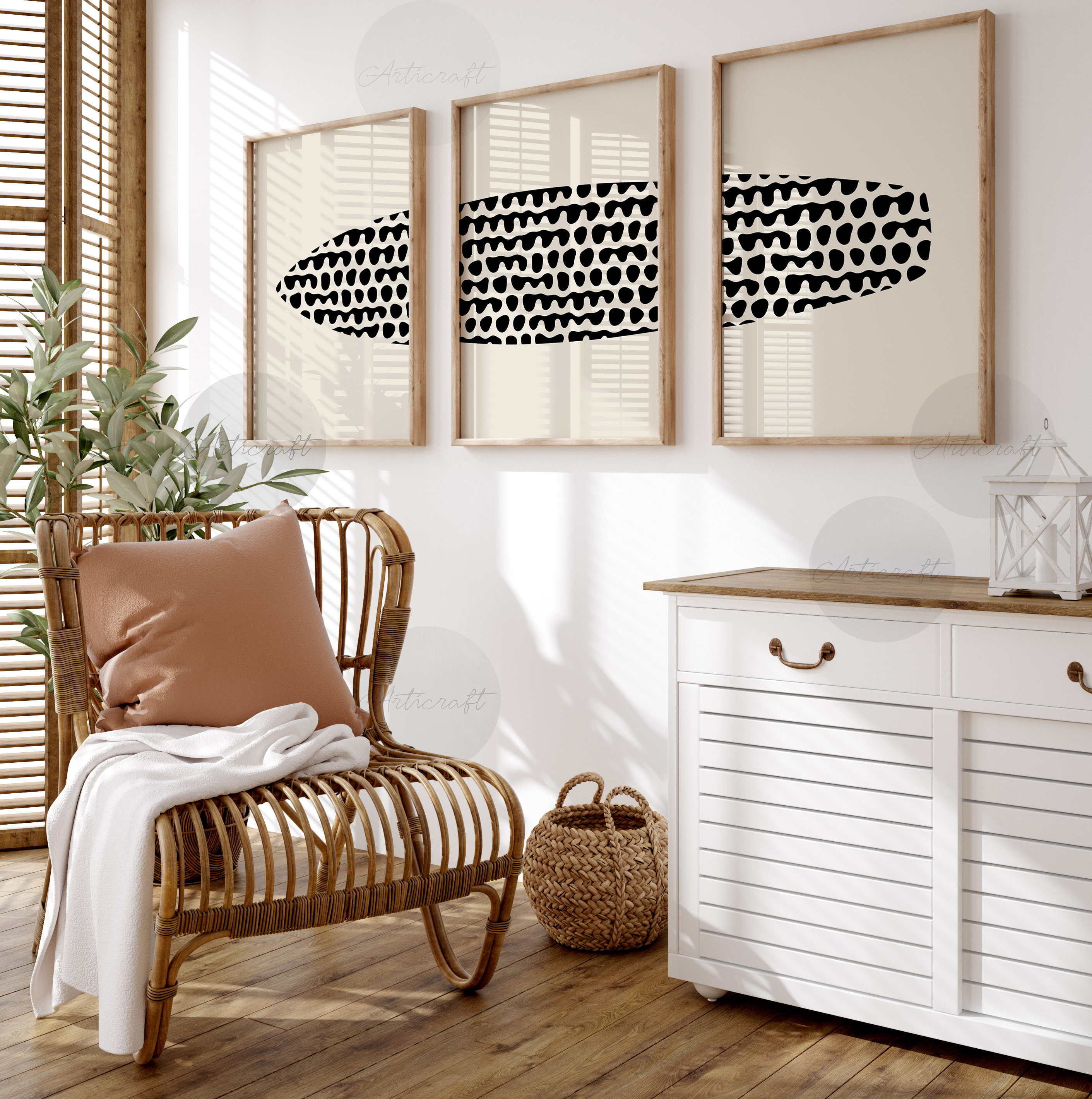 サーフボードプリント3枚セット、ビーチウォールアート、ブラック