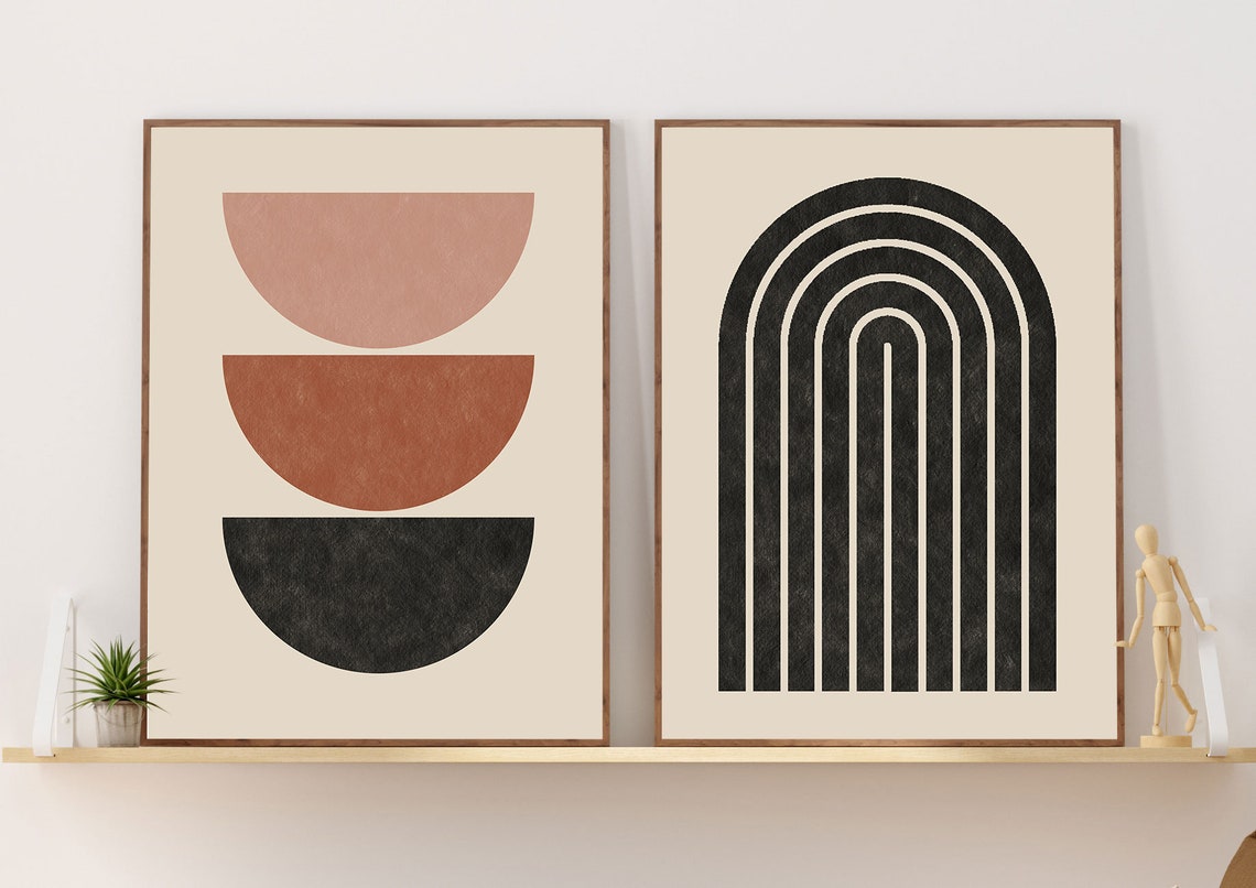 Mid Century Modern Art Set of 2 Prints Printable Geometric Etsy
