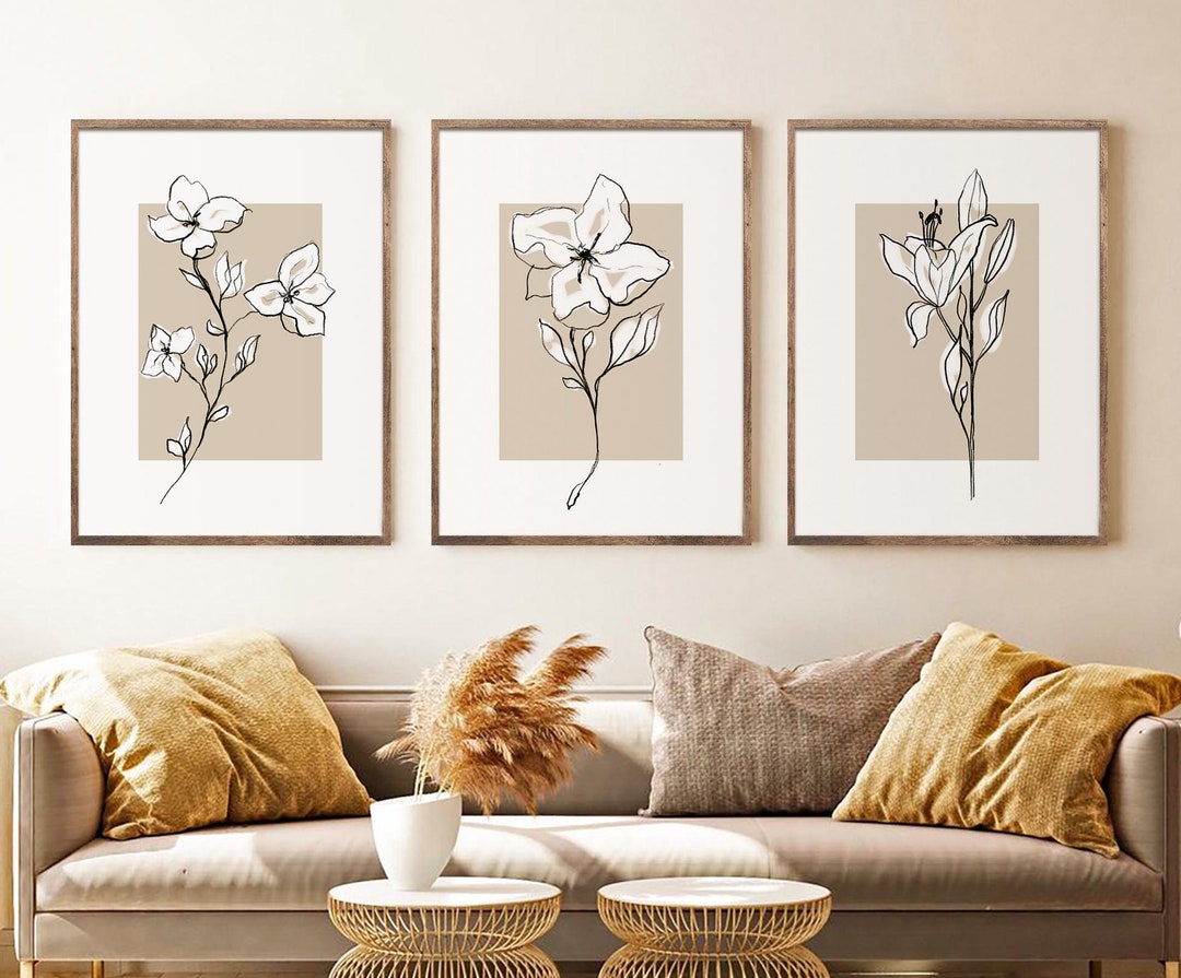 Minimal Line Botanical Print Set of 3 Gallery Wall Art - Etsy