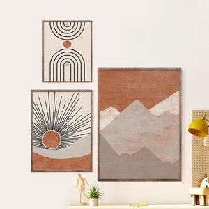 Mid Century Modern Geometric Sun Print Set of 3 Prints - Etsy