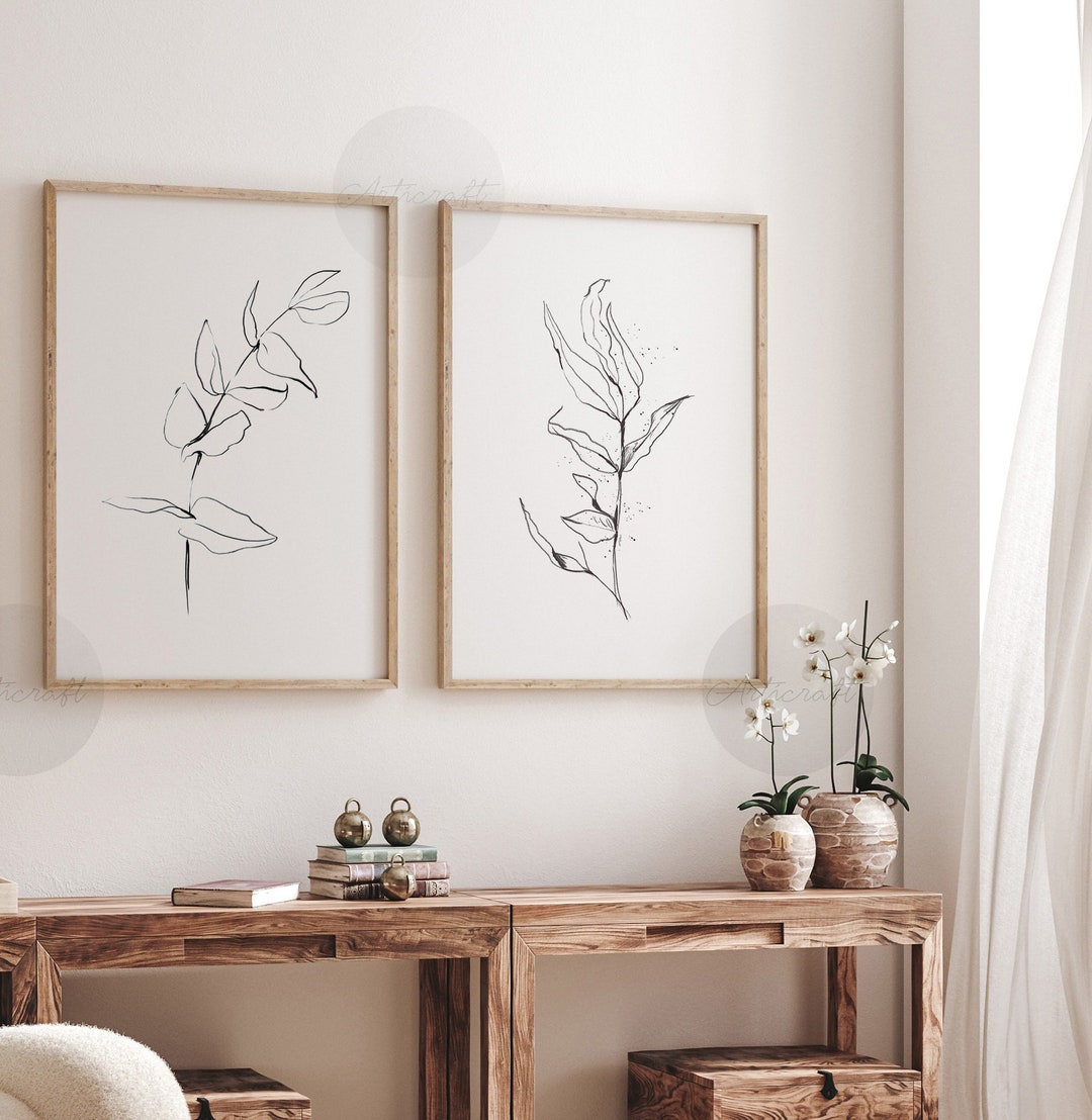 Line Botanical Print Set of 2 Black and White Gallery Wall - Etsy