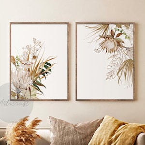 Watercolor Botanical Print Set of 2, Gallery Wall art, Floral Printable Art, Wild Flowers Art Protea Boho Floral Art, Modern Home Decor Art