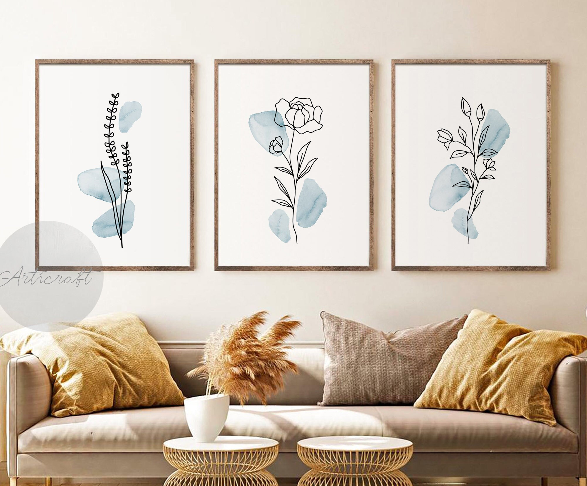 Boho Botanical Print Set of 3, Blue Gallery Wall Art, Pastel Blue Wild  Flowers Printable Art, Abstract Line Watercolor Floral Home Decor - Etsy  Hong Kong