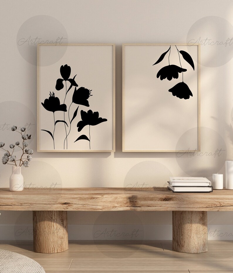 Minimal Botanical Print Set of 2 Gallery Wall Art Farmhouse - Etsy
