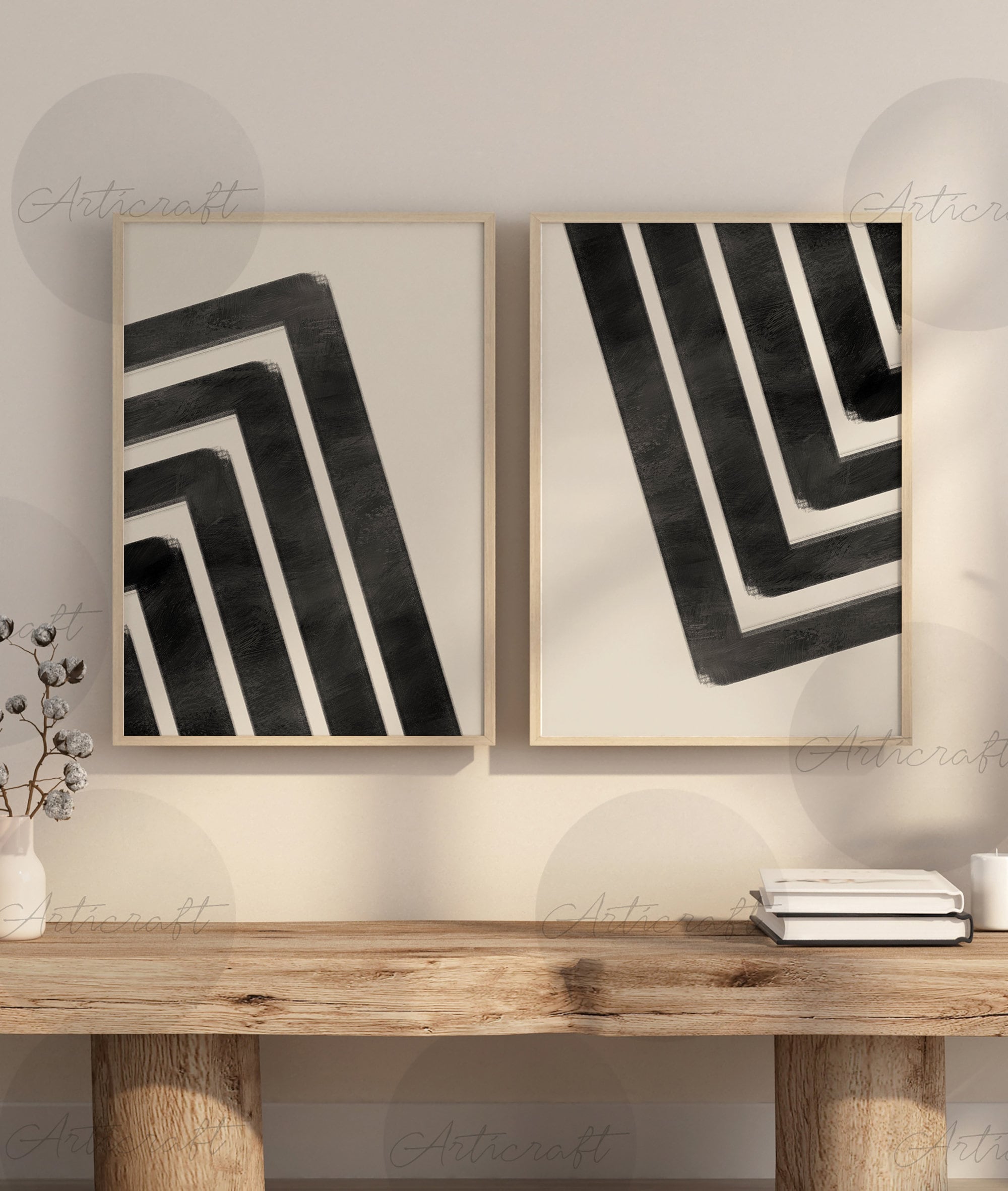 Mid Century Modern Geometric Print Set of 3 Prints, Digital Abstract ...