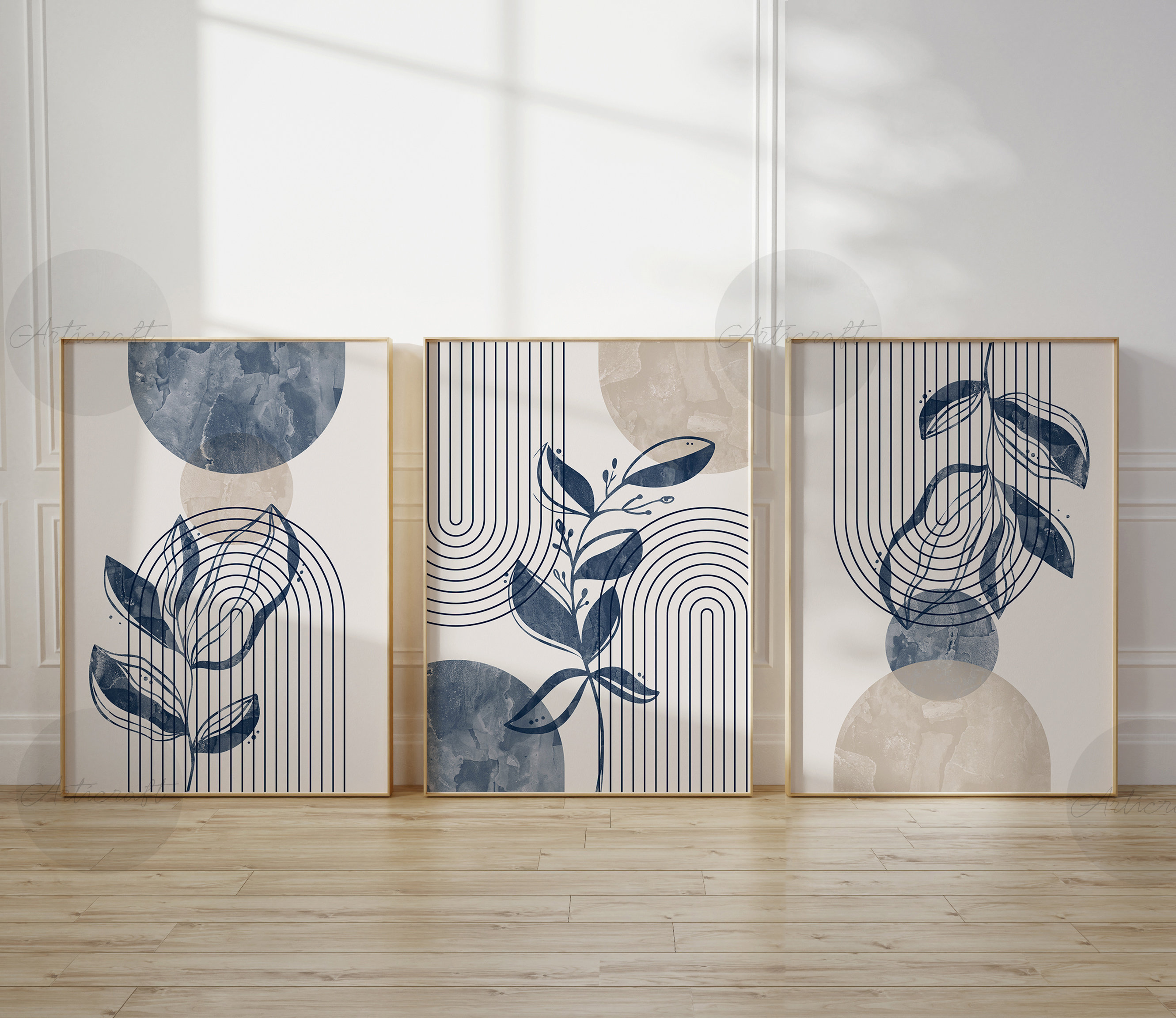 Set of 3 Boho Wall Art Prints, Digital Boho Botanical Prints, Mid ...
