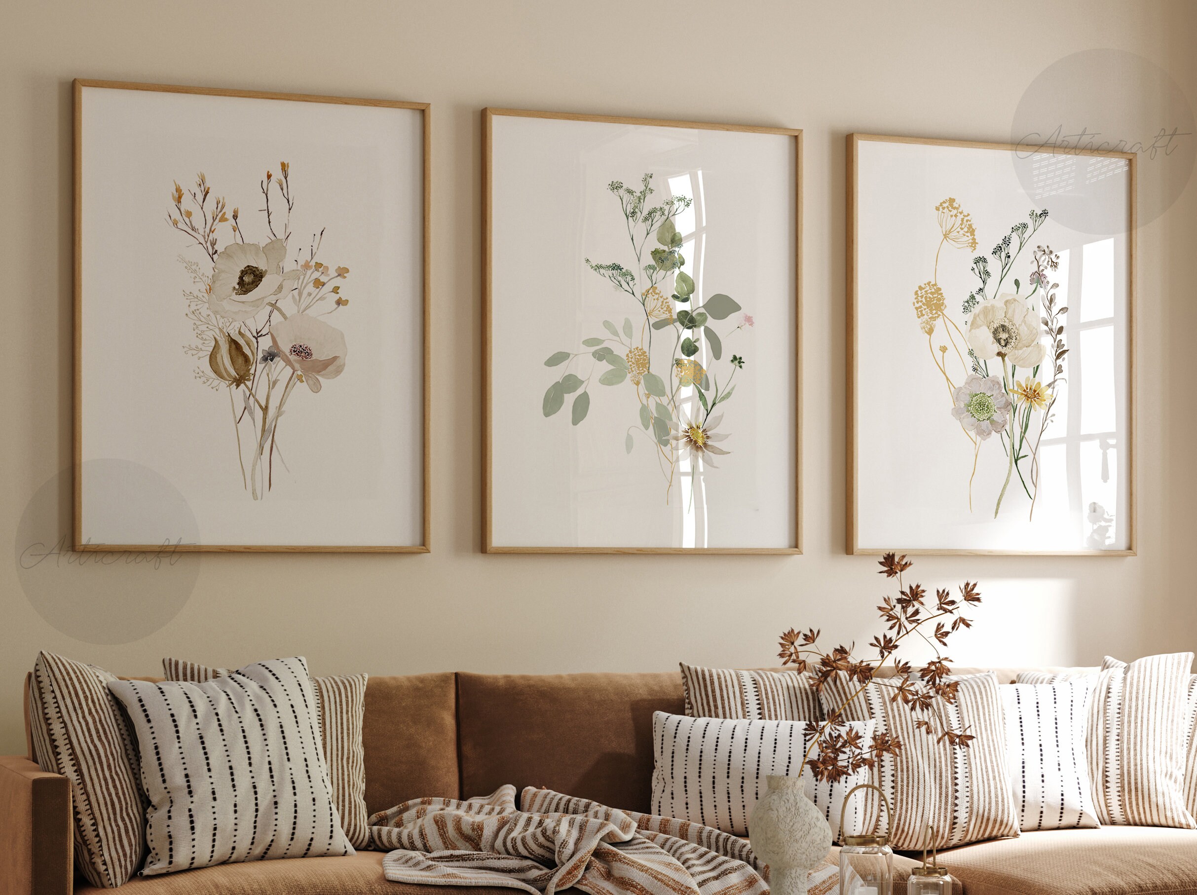 Watercolor Botanical Print Set of 3, Floral Printable Art, Gallery Wall ...