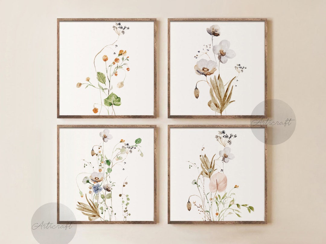 Watercolor Botanical Print Set of 4, Gallery Wall Art, Floral Printable ...