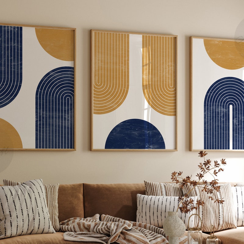 Yellow and Blue Abstract Wall Art - Etsy