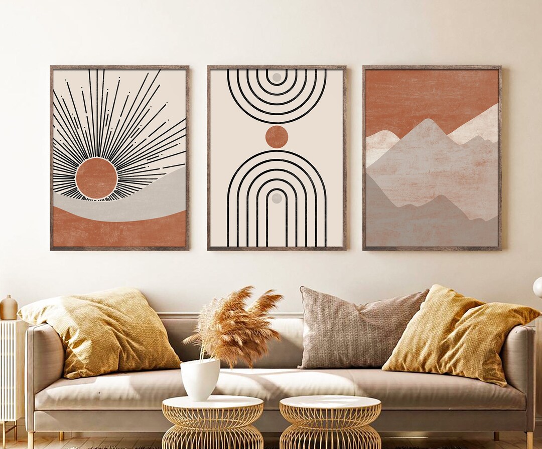 Mid Century Modern Geometric Sun Print Set of 3 Prints, Abstract ...
