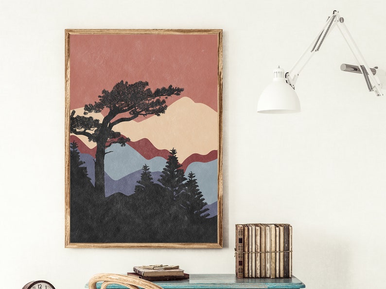 Abstract Mountain Print Set of 2 Prints Mid century Modern Etsy