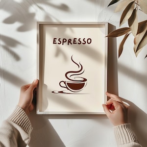 Impressão de café, arte de parede de café expresso para impressão, cozinha retrô, casa, decoração de dormitório, café bar, pôster digital neutro moderno, downloads y2k