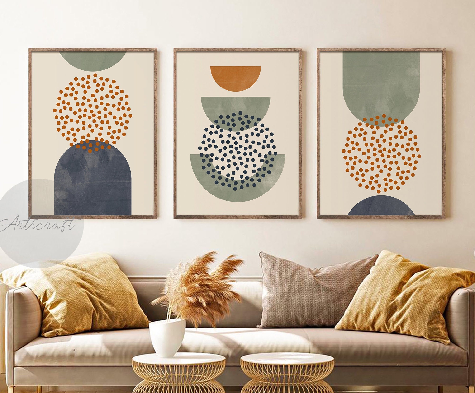FWIEXA 3D Boho Wooden Floral Framed Canvas Wall Art Set, Minimalist Botanical Wall Decor, Colorful Flower Artwork, Mid Century Modern Art Prints For