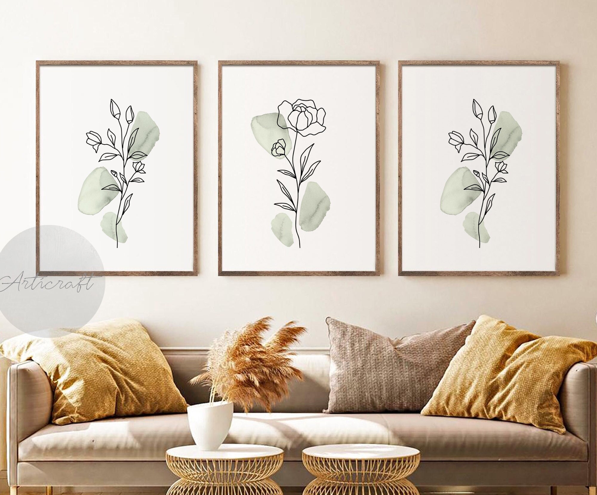 Boho Botanical Print Set of 3 Green Gallery Wall Art Sage Etsy