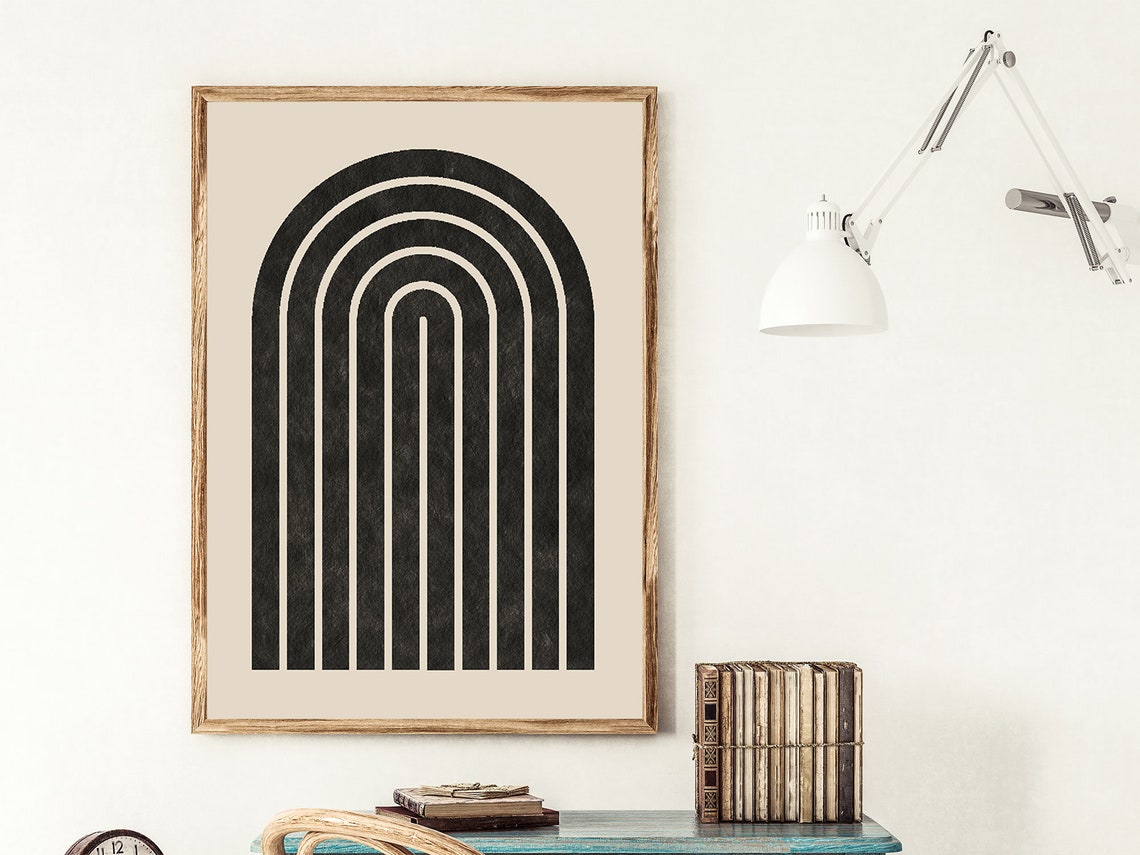 Mid Century Modern Art Set of 2 Prints Printable Geometric Etsy