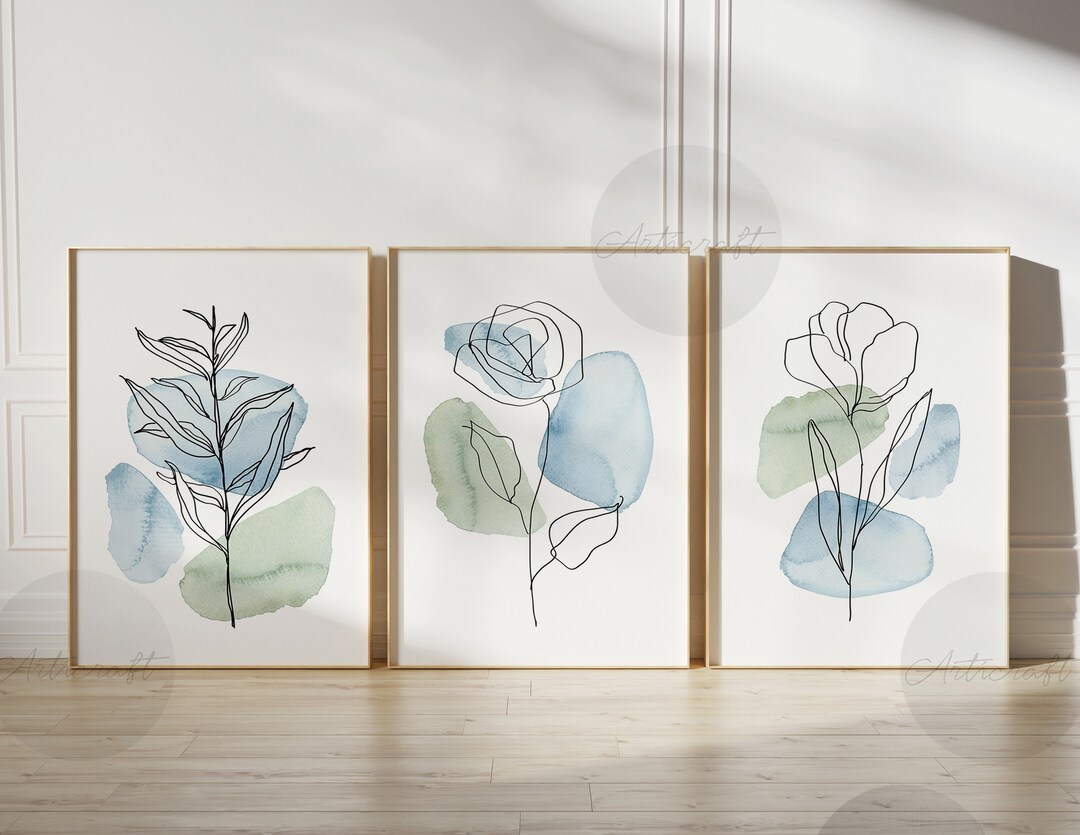Minimalist Line Botanical Print Set of 3, Gallery Wall Art, Pastel ...