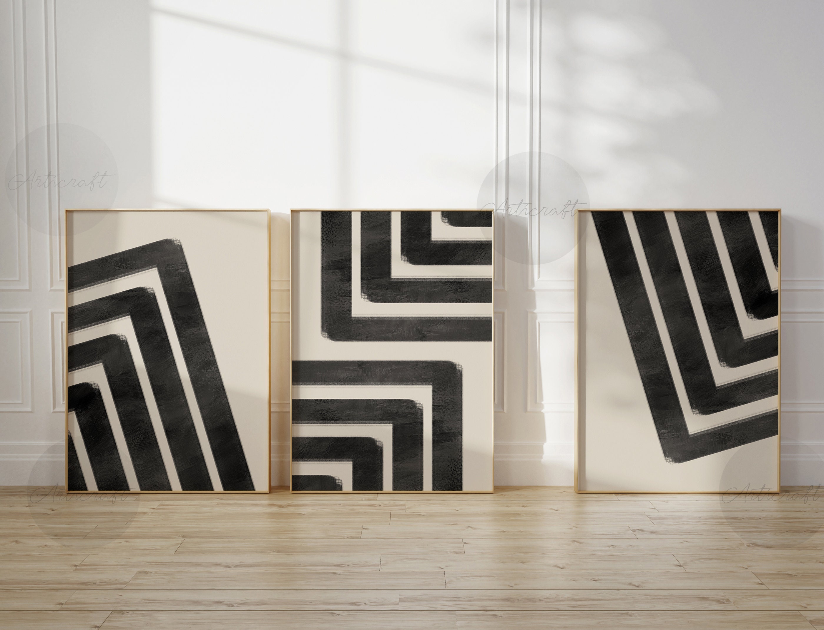Mid Century Modern Geometric Print Set of 3 Prints, Digital Abstract ...