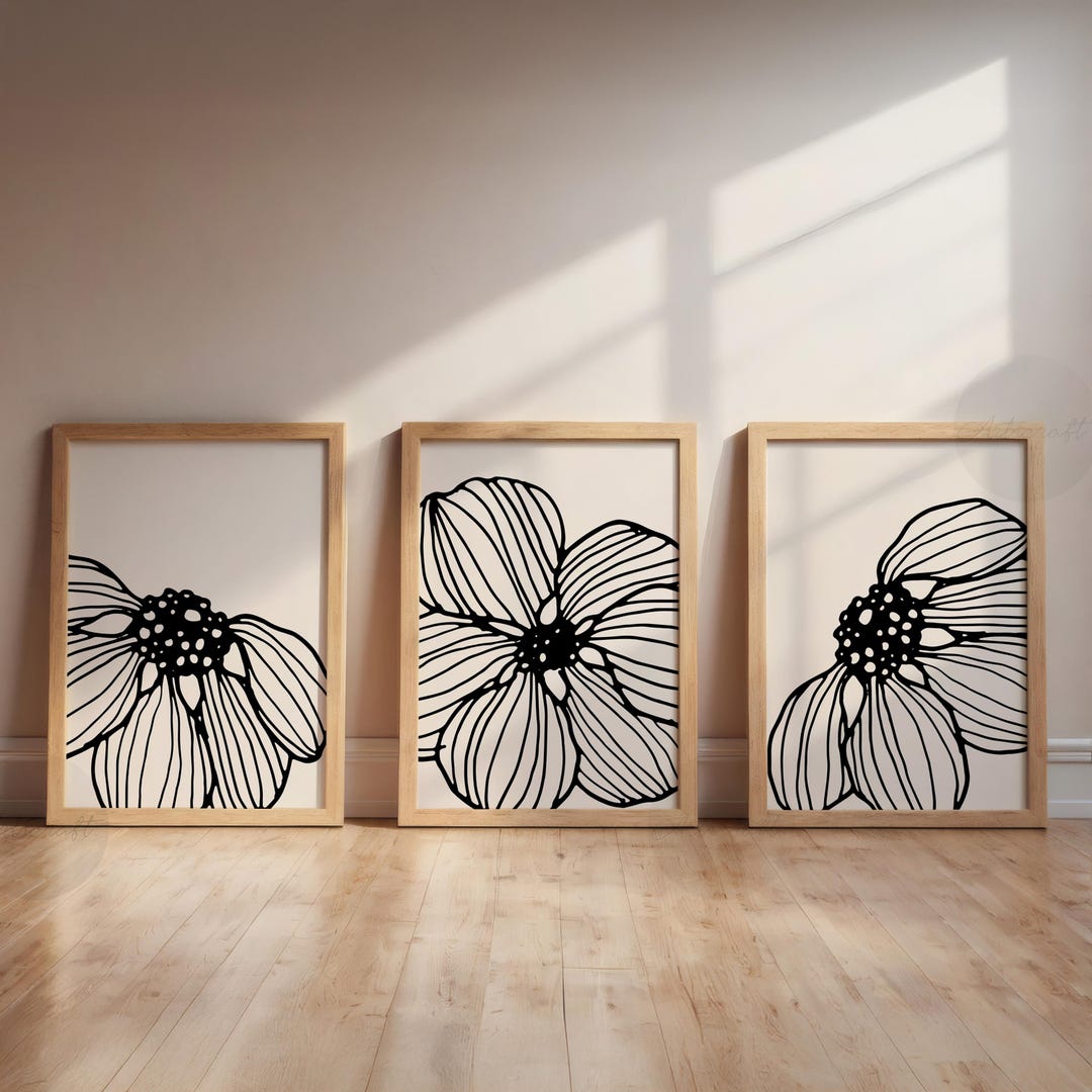 Minimalist Line Neutral Wildflowers Wall Art, Boho Botanical Printable ...