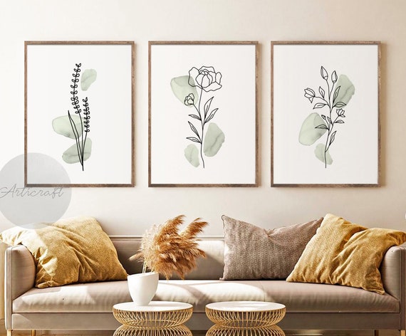 Boho Botanical Print Set of 3 Green Gallery Wall Art Sage - Etsy