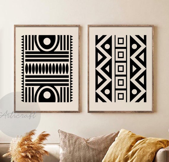 Abstract zwart beige geometrische print set van 2 digitale tapijt