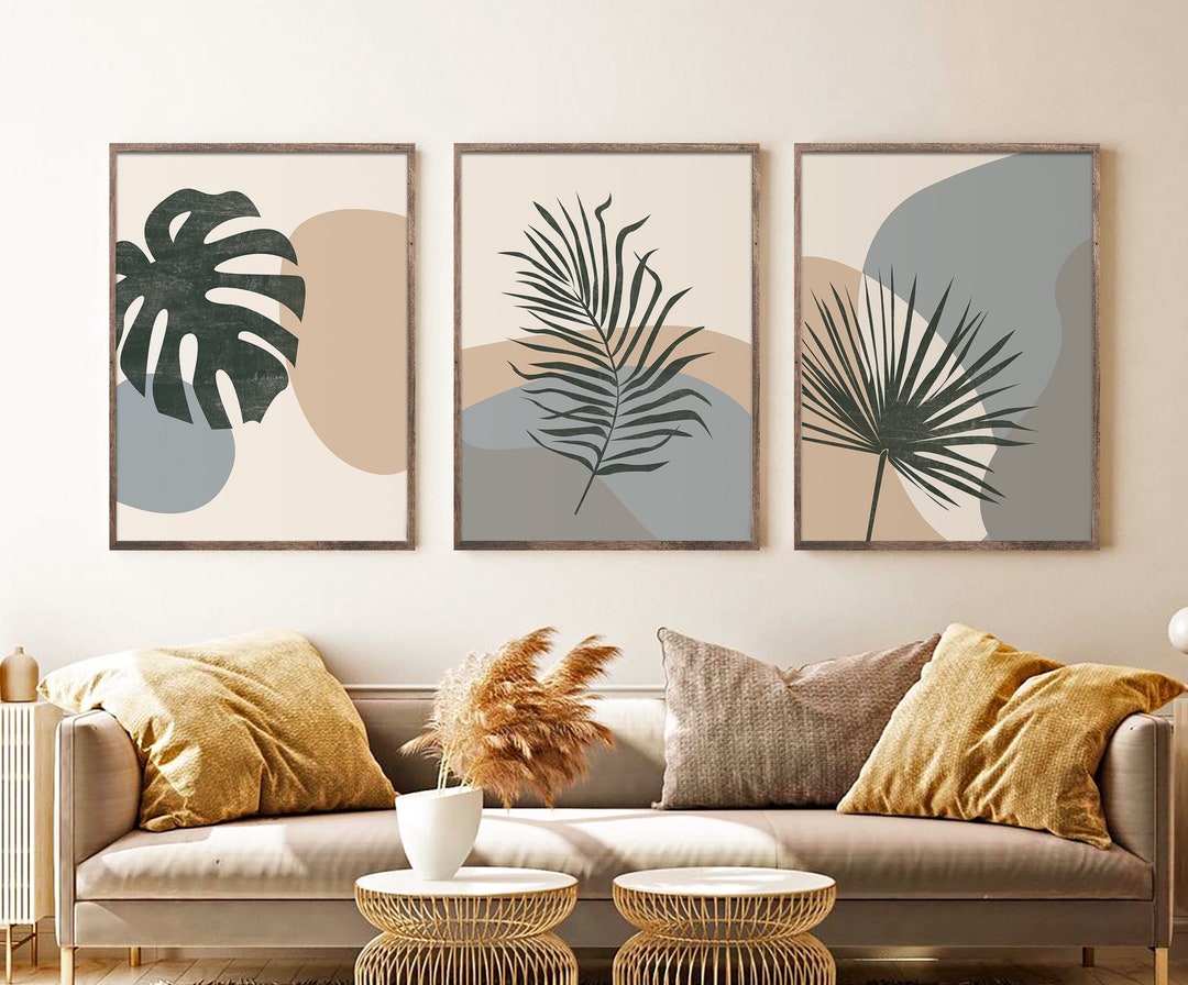 Gallery Prints, Leaves Palm - Boho Art, Printable Art Modern 3 Art, Etsy Century Botanical Monstera, Set Leaf Art, Mid Wall of Tropical Abstract