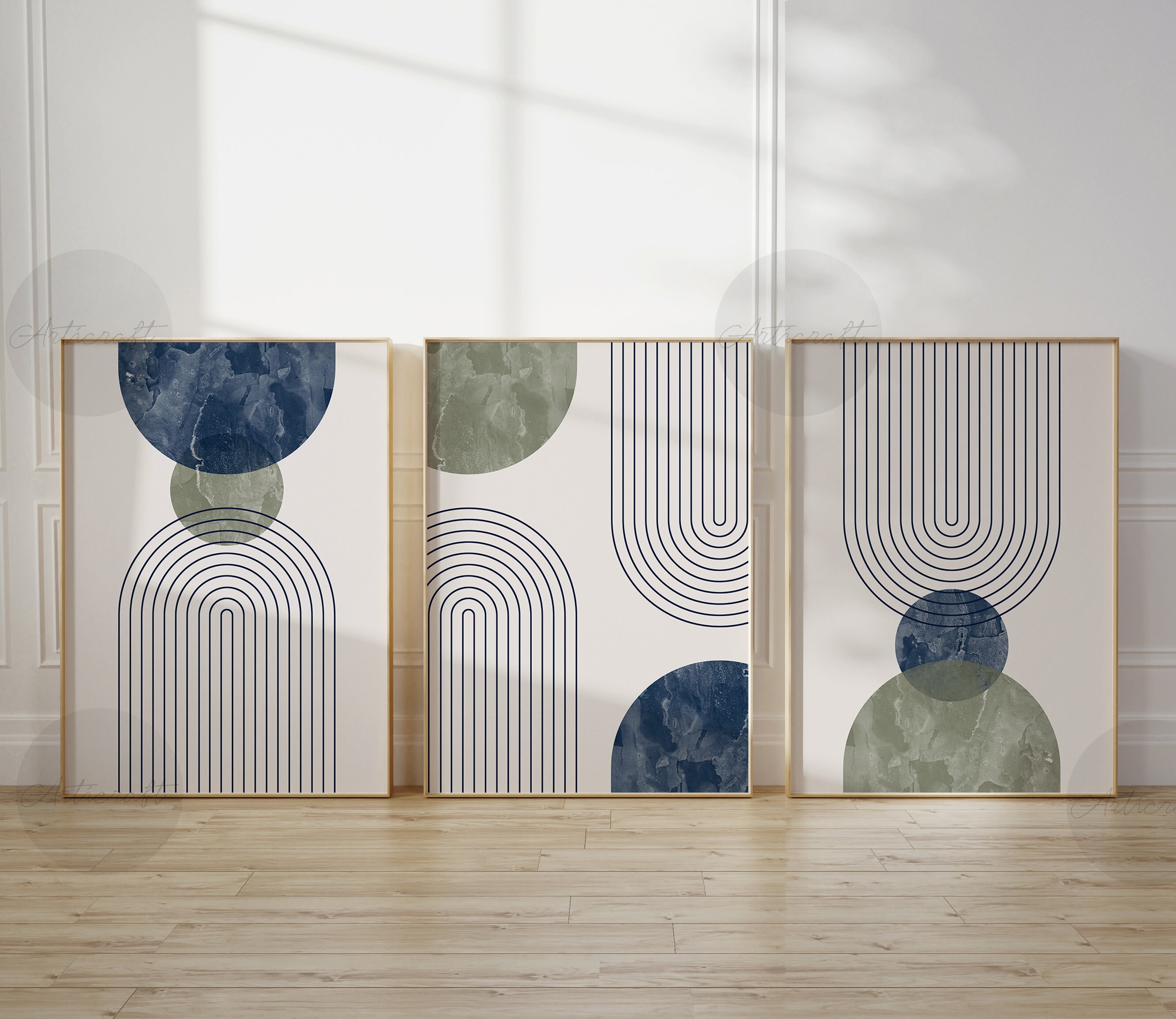Set 3 Decorazioni Parete Bohémien - Tela Geometrica Con Motivi