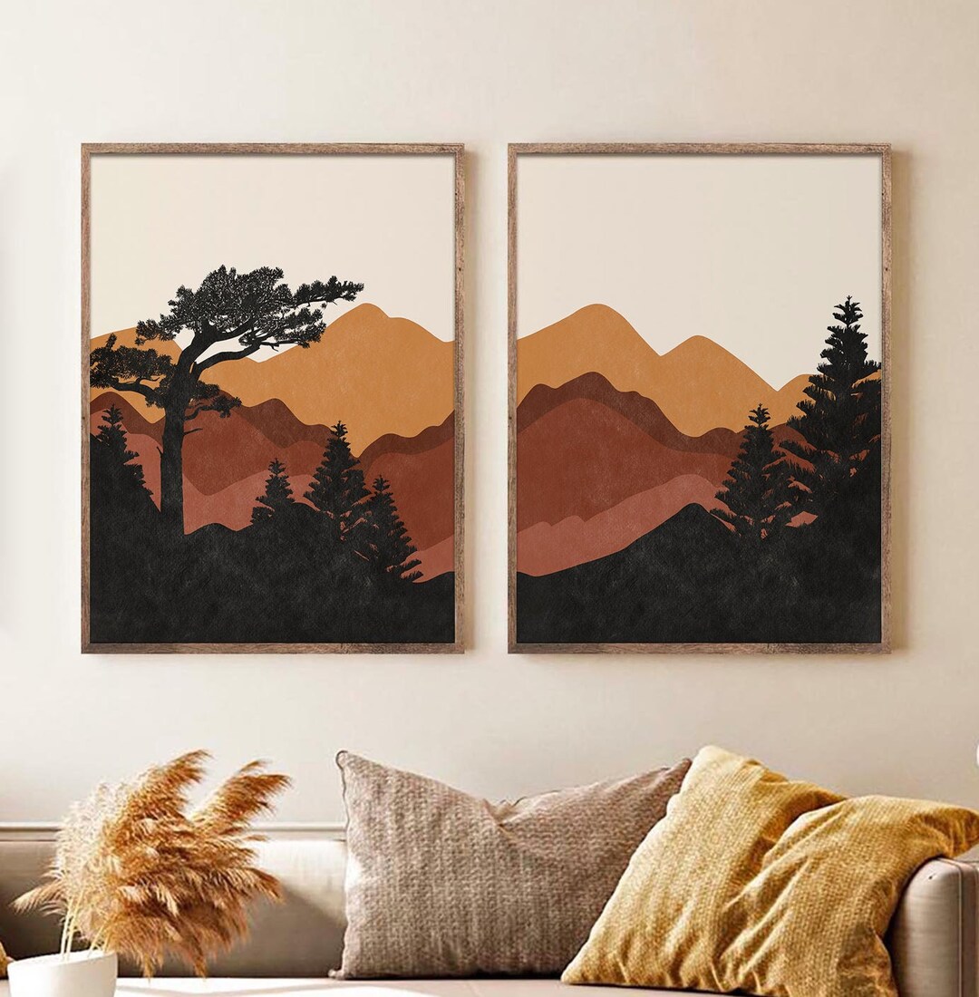 Abstract Mountain Wall Art Set of 2 Prints Mid Century Modern - Etsy