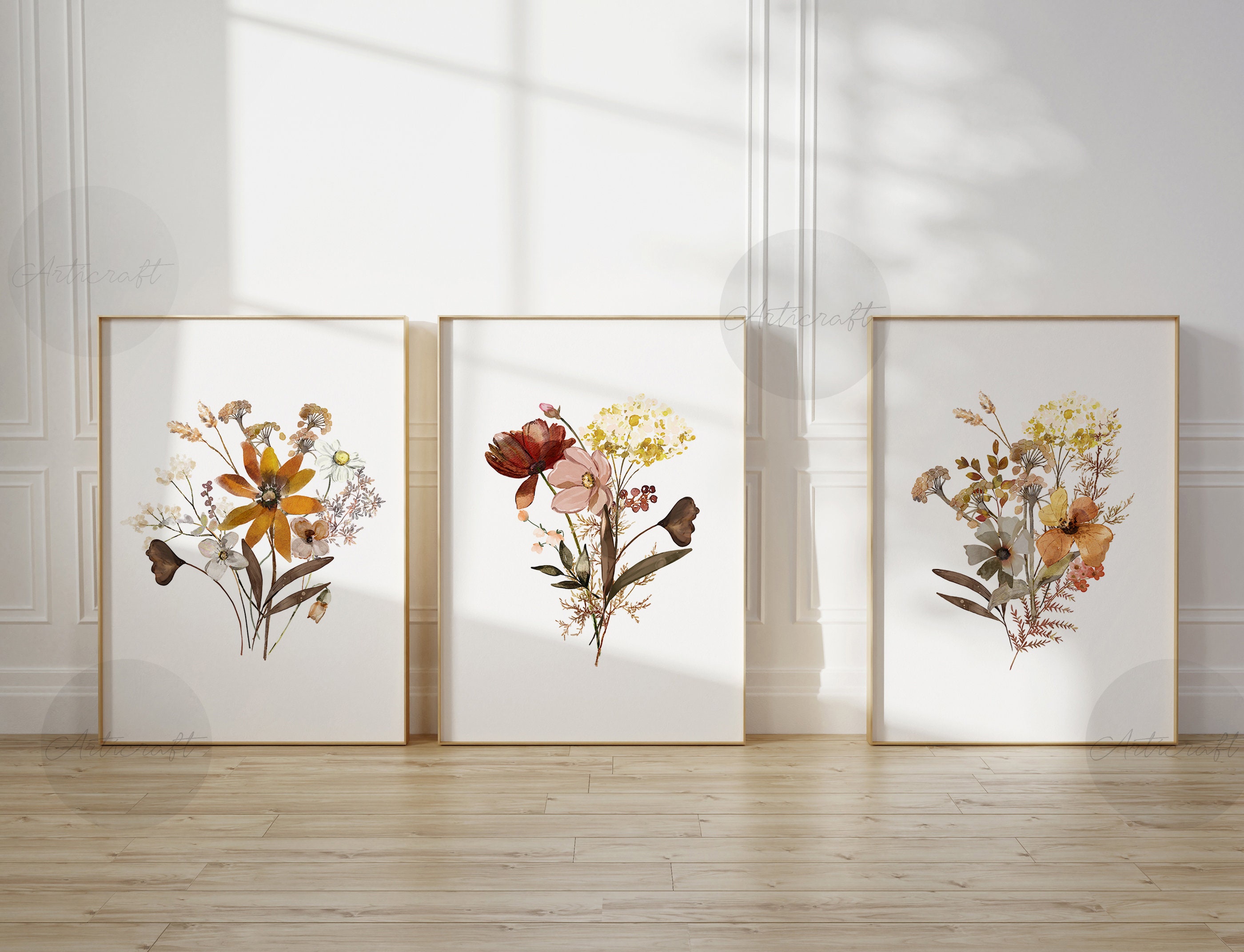 Watercolor Botanical Print Set of 3, Floral Printable Art, Gallery Wall ...