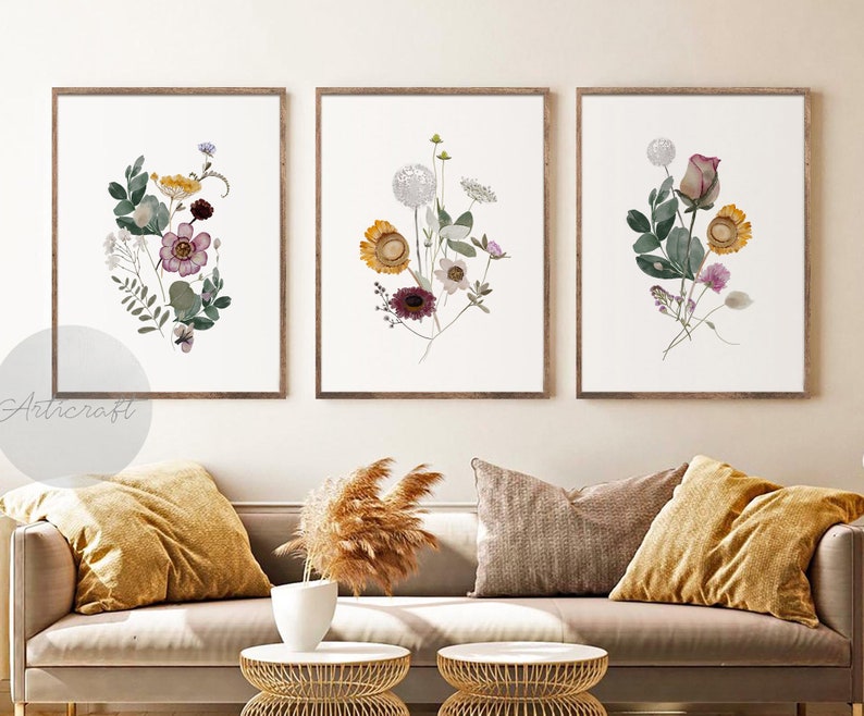 Watercolor Botanical Print Set of 3, Gallery Wall Art, Floral Printable ...
