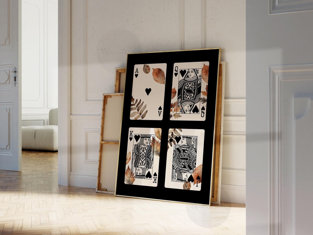 Ace, Jack, King and Queen Playing Cards Fall Leaves Wall Art Print ...