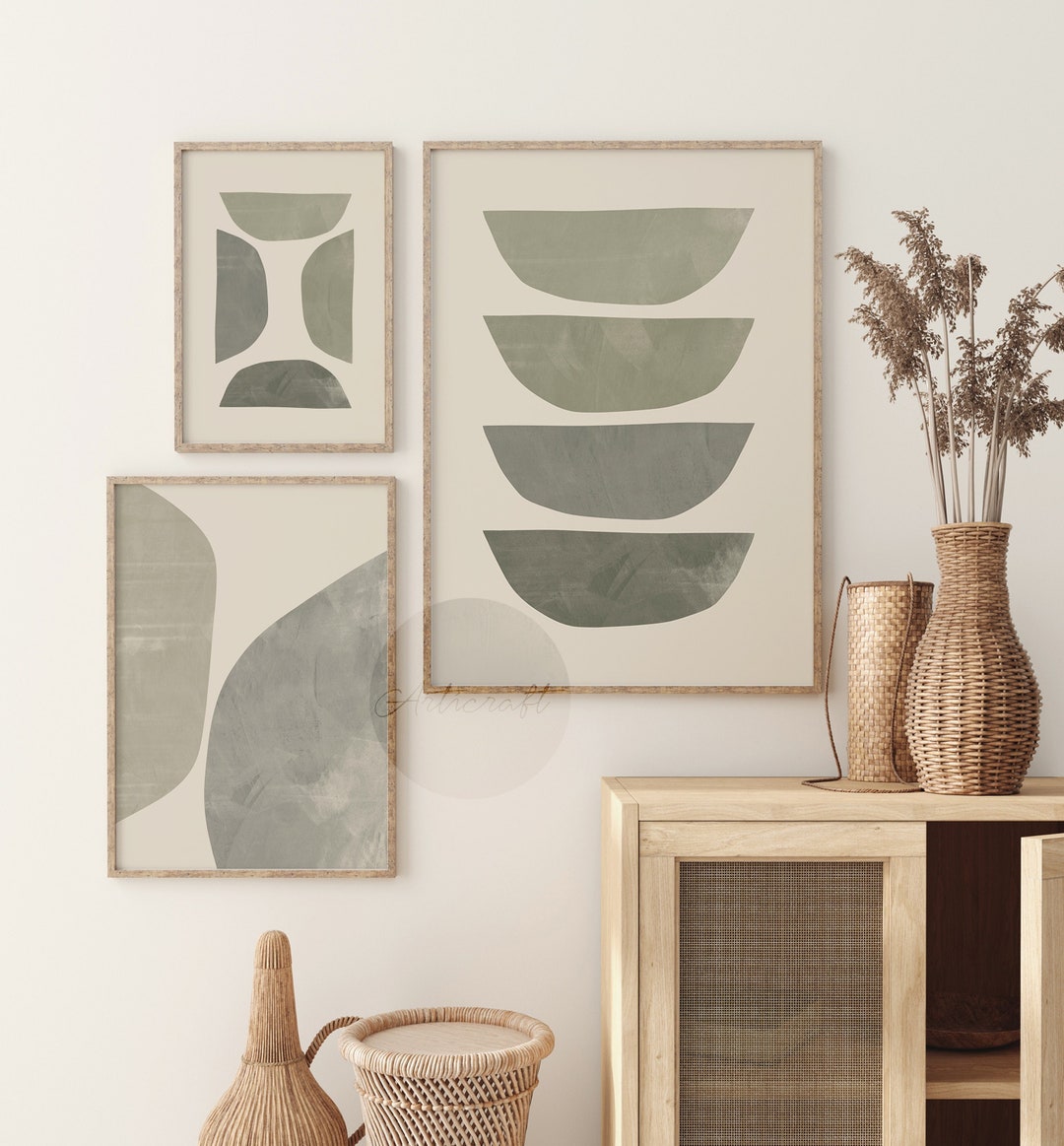 Sage Green Boho Print Set of 3 Printable Minimalist Mid - Etsy