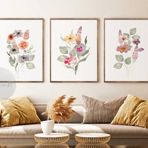 Watercolor Botanical Print Set of 3 Farmhouse Floral - Etsy