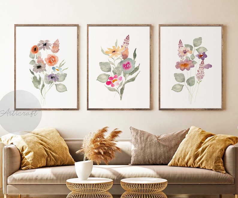 Watercolor Botanical Print Set of 3 Farmhouse Floral - Etsy