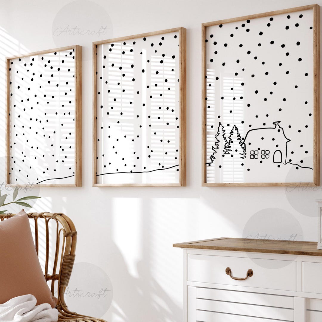 Minimalist Winter Printable Wall Art Set of 3, Cozy Pine Tree and House ...